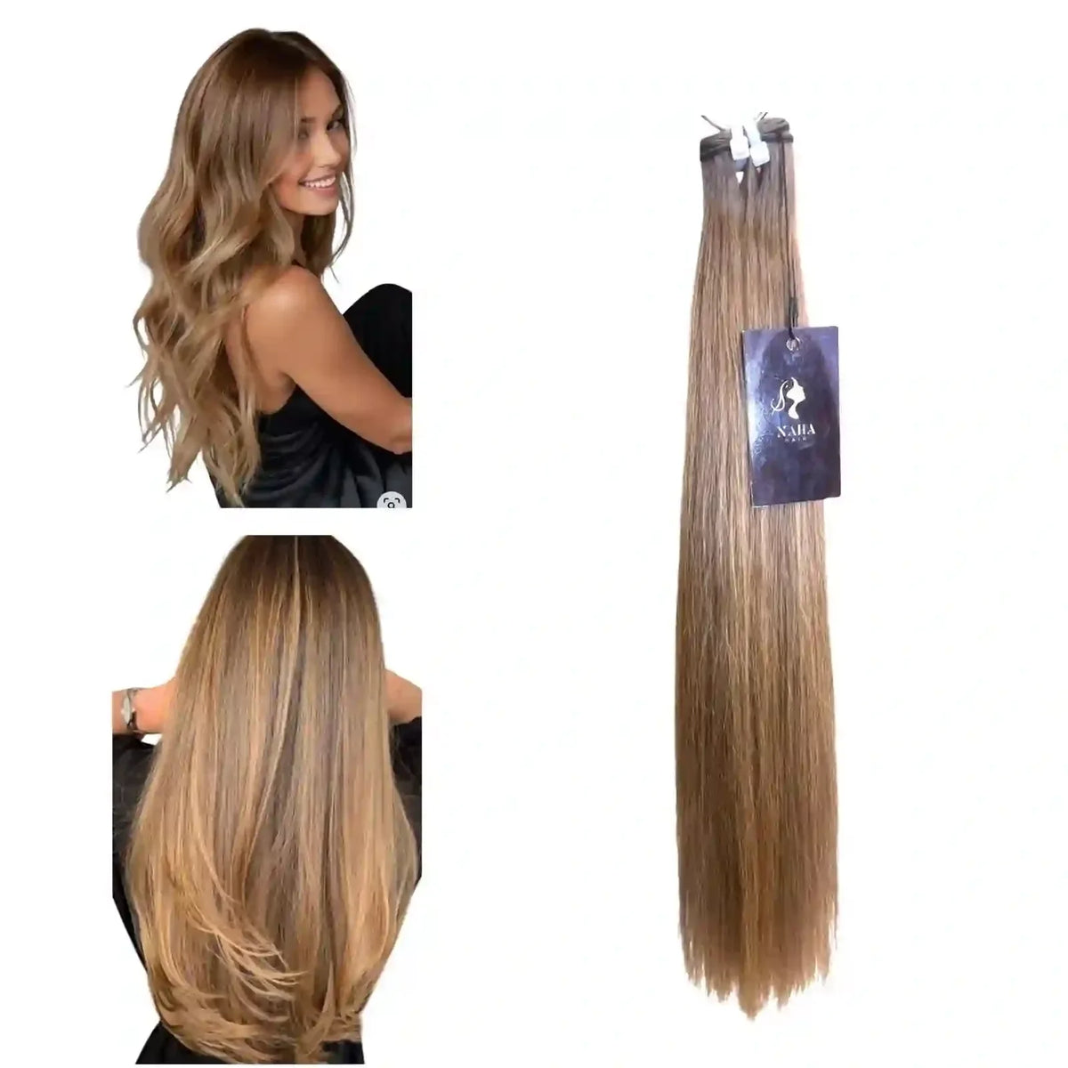 Extensions Lisses Méchées Brun & Blond Chaud
