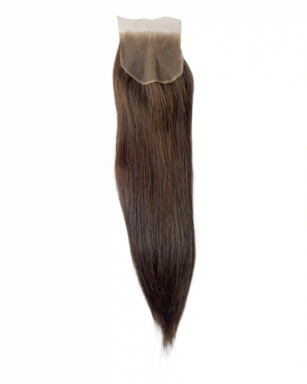 Closure HD 4x4 châtain #2 cheveux bruts lisses 100% naturels. Dentelle invisible, installation facile débutantes. Durée 3-5 ans. Finition professionnelle. France.