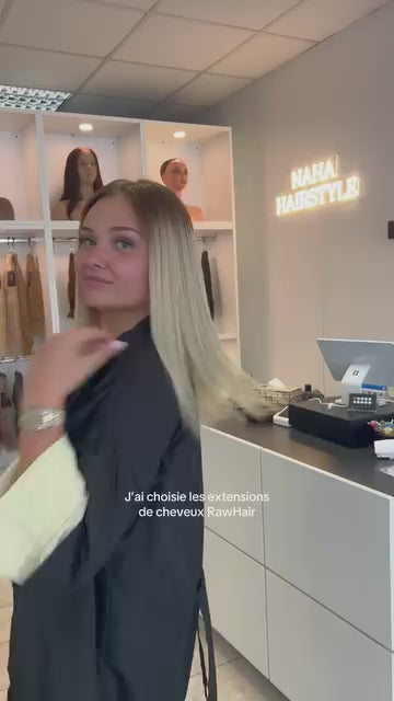 Extensions Cheveux Lisses NahaHair – Blond/Blanc #60, 100 % cheveux humains, texture premium